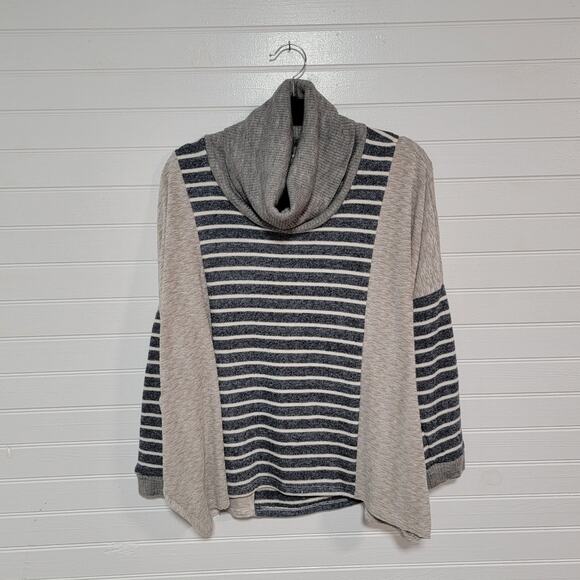 THML Anthropologie Size Medium Oversized Handkerchief Striped Pullover Cowl Neck - Picture 1 of 10